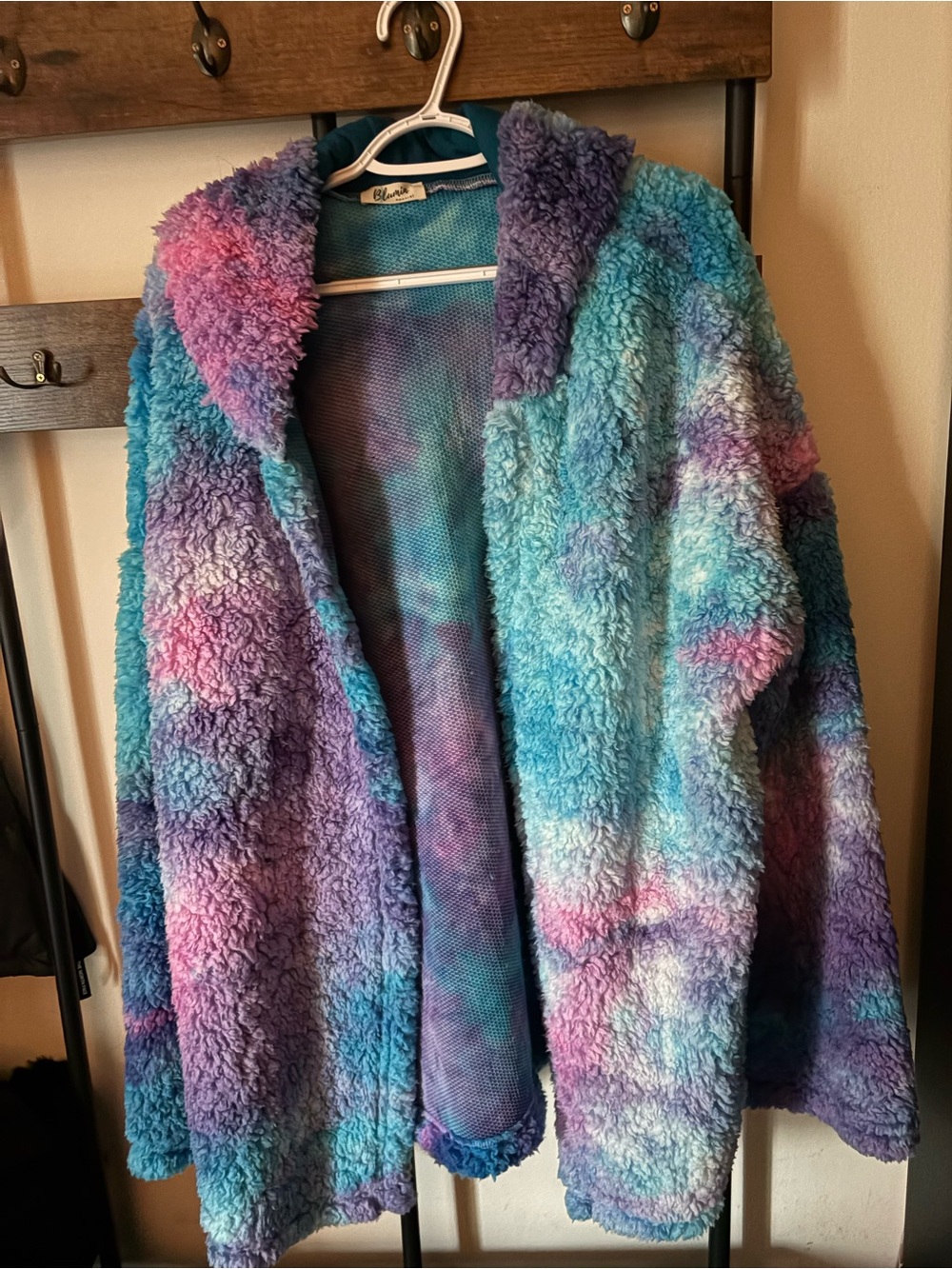 Plush Tie-Dye Sherpa Hooded Jacket - Blue, Purple & Pink